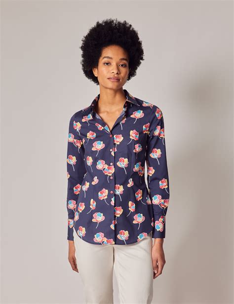 Navy Printed cotton shirt 